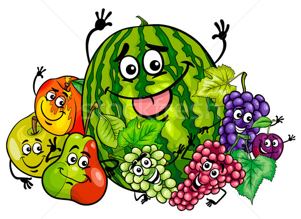 Drôle fruits groupe cartoon illustration [[stock_photo]] © izakowski