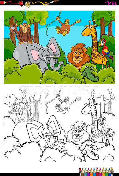 cartoon wild animal characters coloring book Stock photo © izakowski