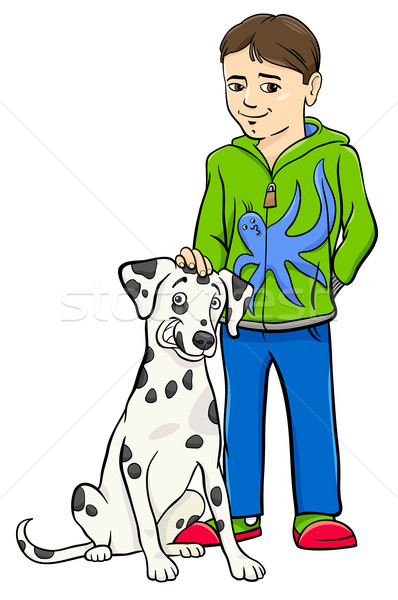 boy with dalamtian dog cartoon illustration Stock photo © izakowski