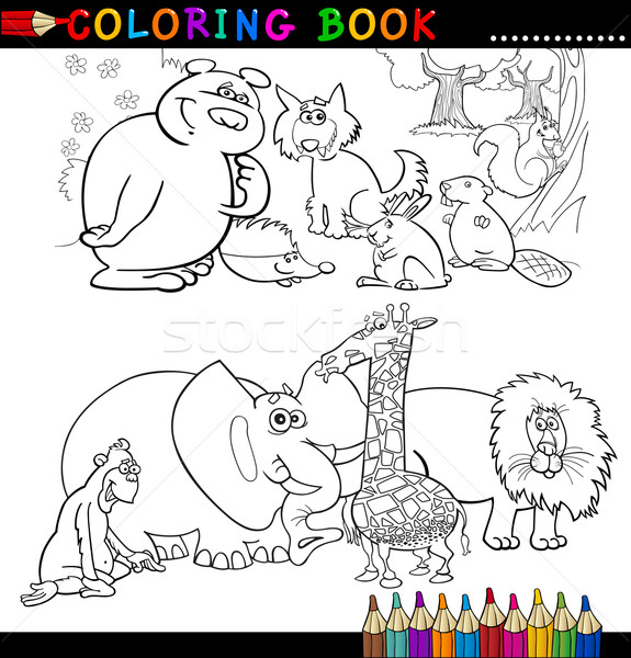 Dieren kleurboek pagina cartoon illustratie grappig Stockfoto © izakowski