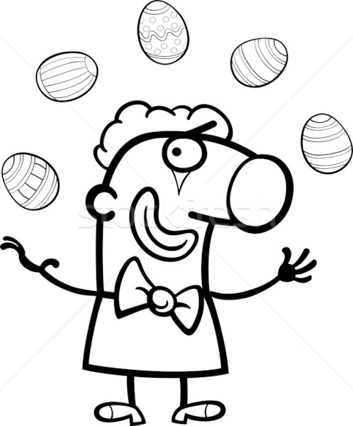 Cartoon clown żonglerka Easter Eggs czarno białe ilustracja Zdjęcia stock © izakowski