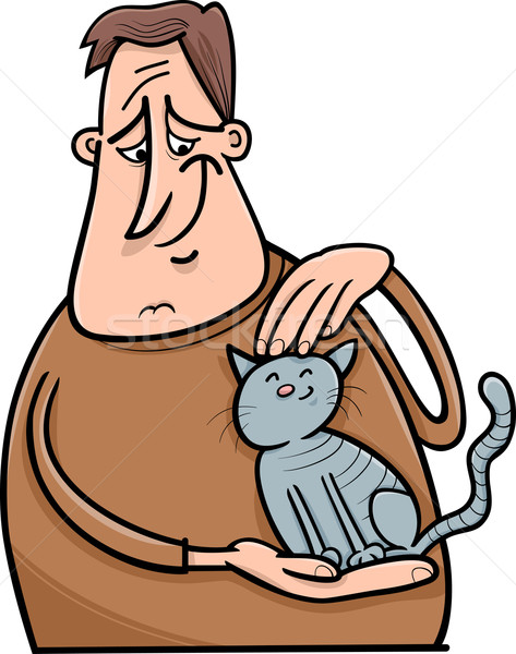 man and cat cartoon illustration Stock photo © izakowski