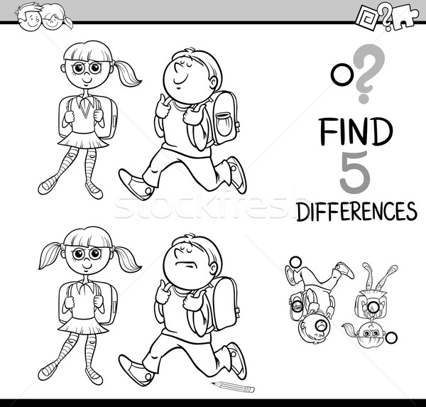 Jeu différences livre de coloriage blanc noir cartoon illustration [[stock_photo]] © izakowski