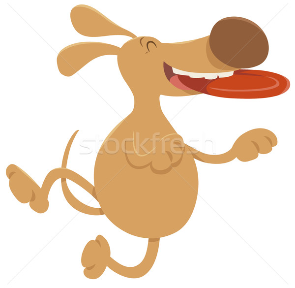 dog with frisbee cartoon character Stock photo © izakowski