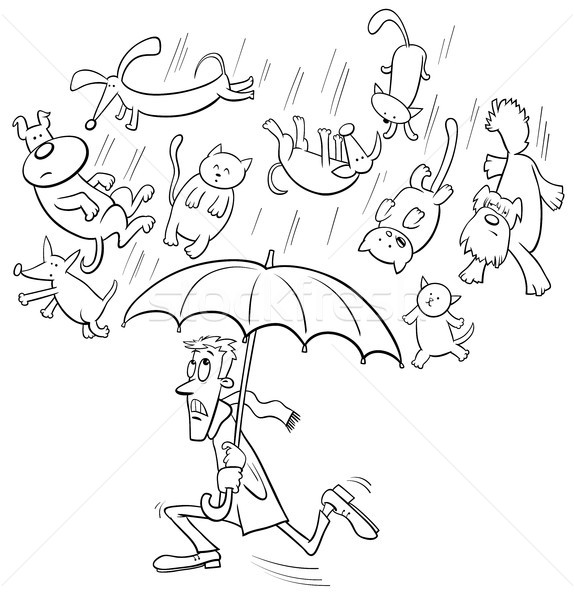 raining cats and dogs cartoon illustration Stock photo © izakowski