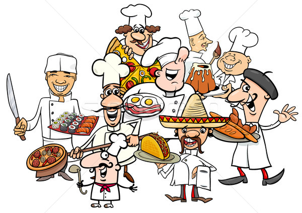 Nemzetközi konyha séfek csoport rajz illusztráció Stock fotó © izakowski