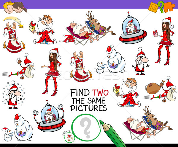 Finden zwei Weihnachten Bilder Spiel Karikatur Stock foto © izakowski