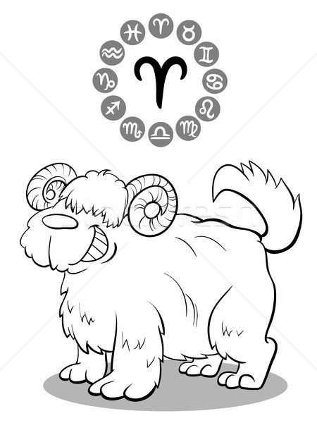 cartoon dog as Aries Zodiac sign Stock photo © izakowski