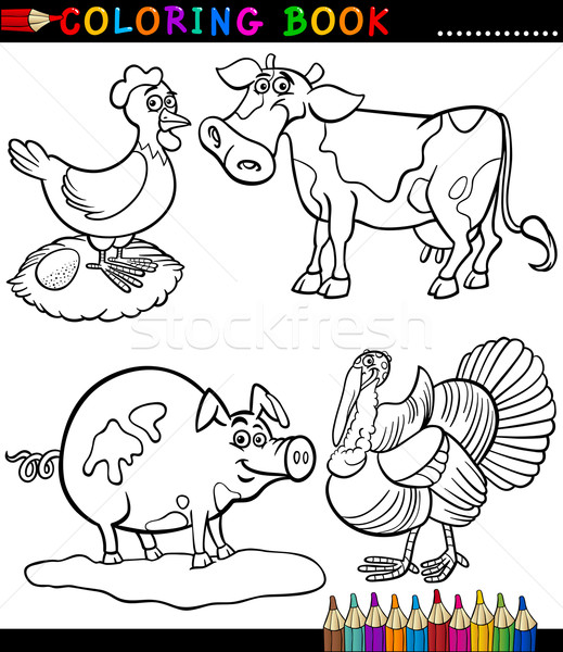 Cartoon сельскохозяйственных животных книжка-раскраска черно белые страница иллюстрация Сток-фото © izakowski