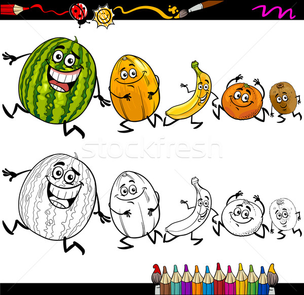 running fruits cartoon coloring page Stock photo © izakowski