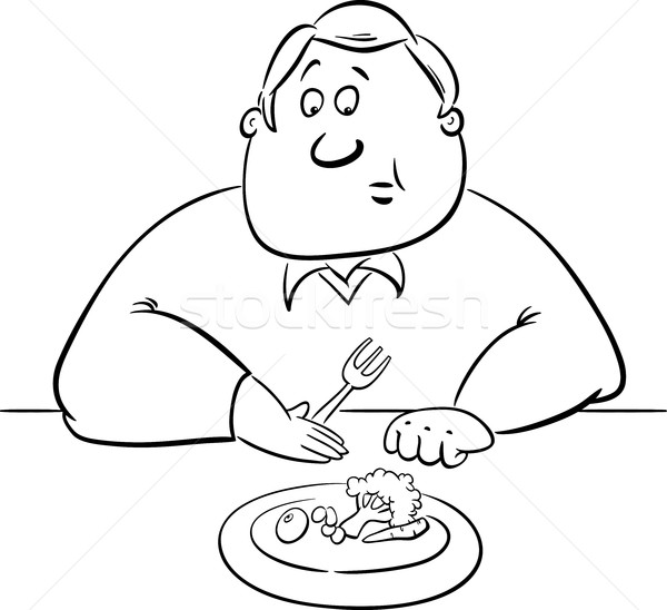 Traurig Mann Ernährung Zeichnung schwarz weiß Karikatur Stock foto © izakowski