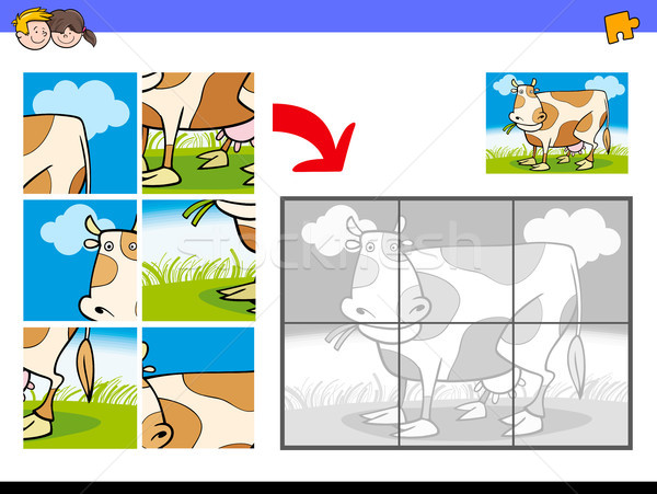 jigsaw puzzles with cow farm character Stock photo © izakowski