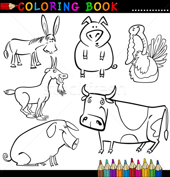 Boerderijdieren kleurboek pagina cartoon illustratie grappig Stockfoto © izakowski