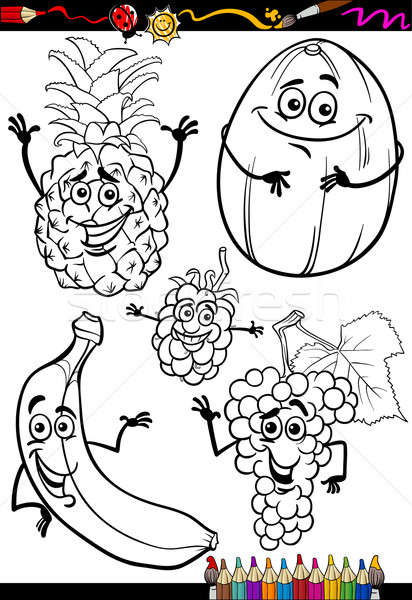 cartoon fruits set for coloring book Stock photo © izakowski