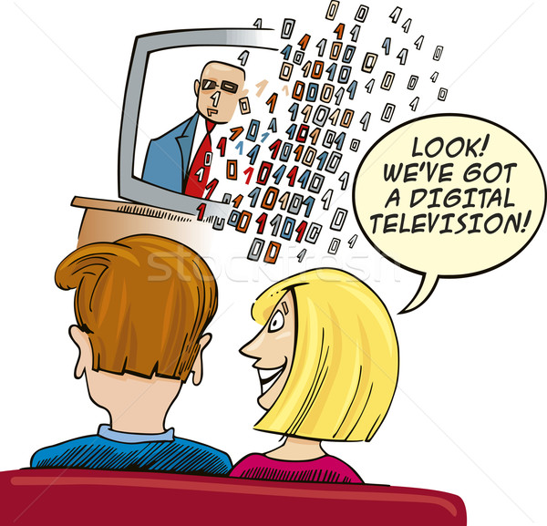 Paar beobachten digitalen Fernsehen witzig Illustration Stock foto © izakowski