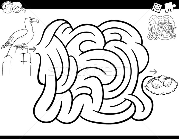 Labirint joc negru alb desen animat ilustrare Imagine de stoc © izakowski