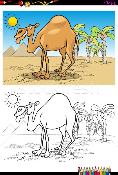cartoon camel on desert coloring book Stock photo © izakowski
