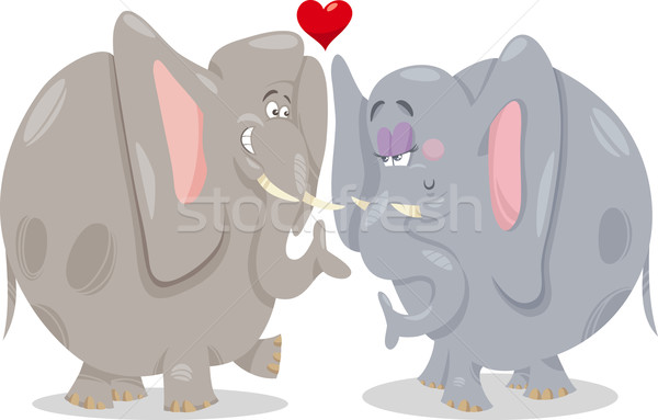 Foto stock: Elefantes · amor · desenho · animado · ilustração · dia · dos · namorados · bonitinho