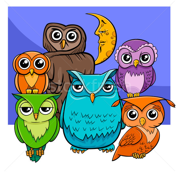 owls group cartoon animal characters Stock photo © izakowski