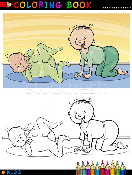 Stock photo: cartoon cute babies for coloring