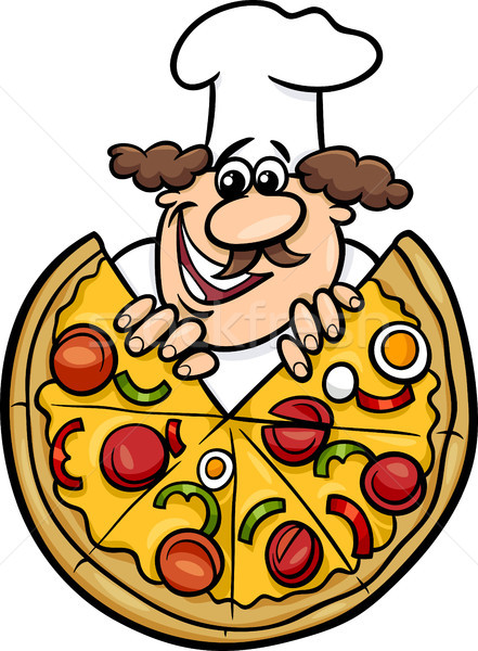 Stock fotó: Olasz · szakács · pizza · rajz · illusztráció · szakács