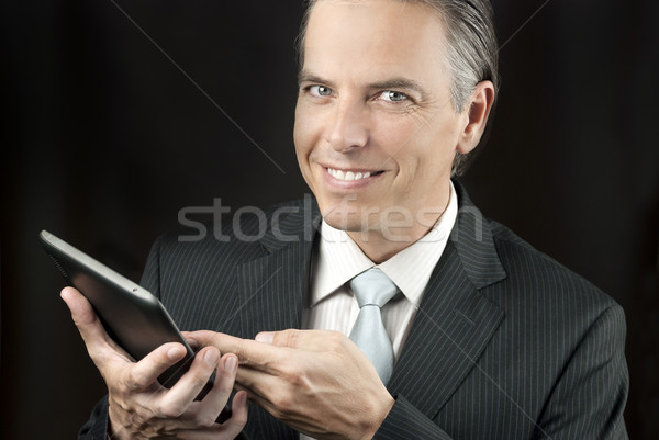 üzletember közelkép üzlet számítógép férfi boldog Stock fotó © jackethead