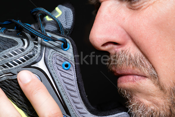 Człowiek buty uruchomiony oka twarz Zdjęcia stock © jackethead