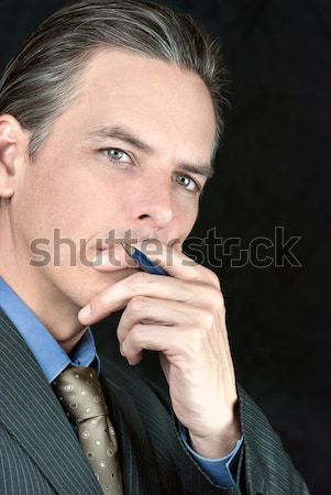 Figyelmes üzletember külső kamerába közelkép néz Stock fotó © jackethead