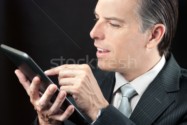 Geschäftsmann Tablet schließen Mann glücklich Stock foto © jackethead