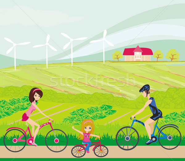Stock fotó: Biciklizik · napos · idő · nő · család · sport · sportok