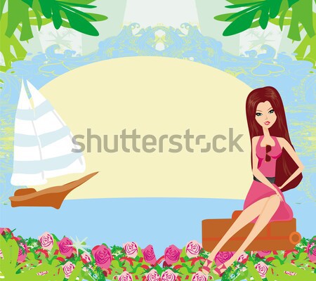 Beautiful stewardess with a suitcase in the tropics Stock photo © JackyBrown