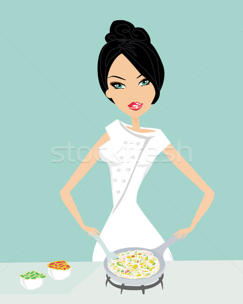 Frumos doamnă gătit prânz alimente acasă Imagine de stoc © JackyBrown