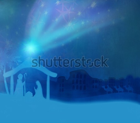 Scena naştere Isus lumina fundal cadru Imagine de stoc © JackyBrown