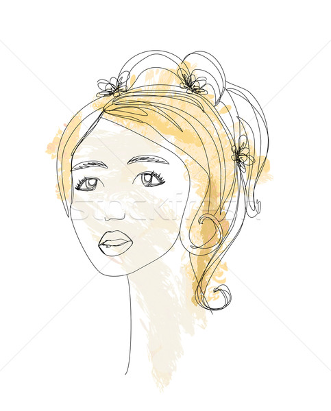 Streszczenie piękna kobieta gryzmolić portret szczęśliwy charakter Zdjęcia stock © JackyBrown