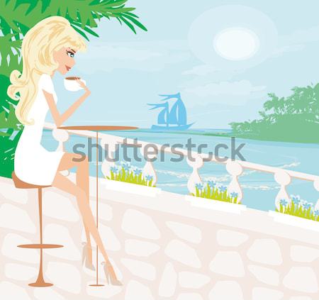 Menina férias mulher praia tabela viajar Foto stock © JackyBrown