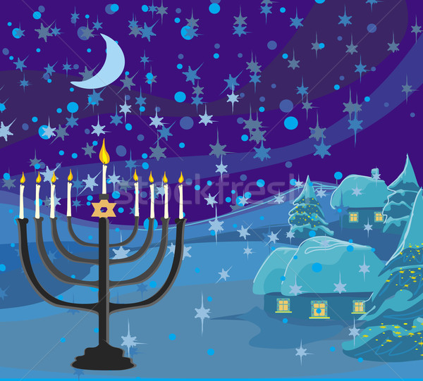Winter Christmas scene - hanukkah menorah abstract card  Stock photo © JackyBrown