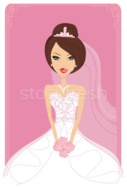 Stock fotó: Gyönyörű · menyasszony · virágok · kártya · lány · esküvő
