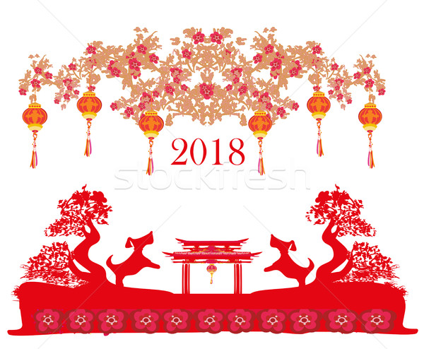 Happy Chinese new year 2018 card, year of the dog Stock photo © JackyBrown