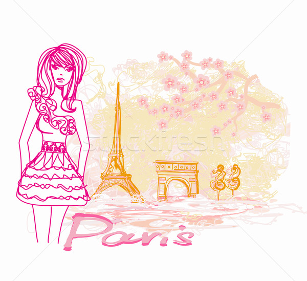 Hermosa mujeres compras París vector tarjeta Foto stock © JackyBrown