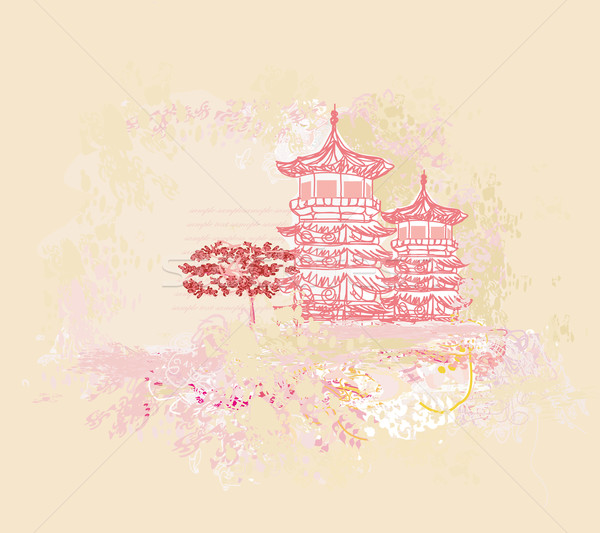 old paper with Chinese temple on abstract Asian Landscape Stock photo © JackyBrown