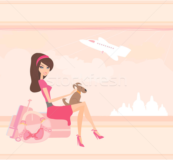 beauty travel girl with baggage at the airport Stock photo © JackyBrown