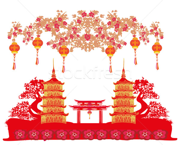 Fesztivál kínai új év tavasz absztrakt keret piros Stock fotó © JackyBrown