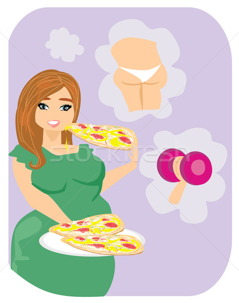 Fett Mädchen Essen Mast Pizza Essen Stock foto © JackyBrown