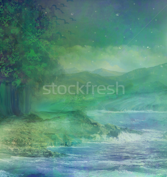 Noc lasu górskich niebo trawy streszczenie Zdjęcia stock © JackyBrown