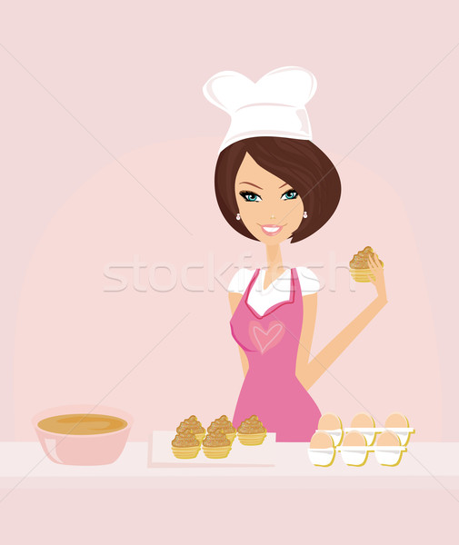 Mooie huisvrouw koken muffins voedsel home Stockfoto © JackyBrown