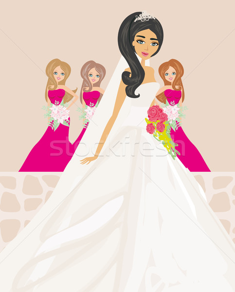 Bride with bridesmaids Stock photo © JackyBrown