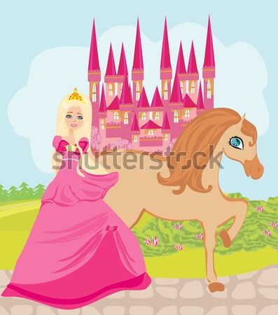 Prince riding a horse to the princess Stock photo © JackyBrown
