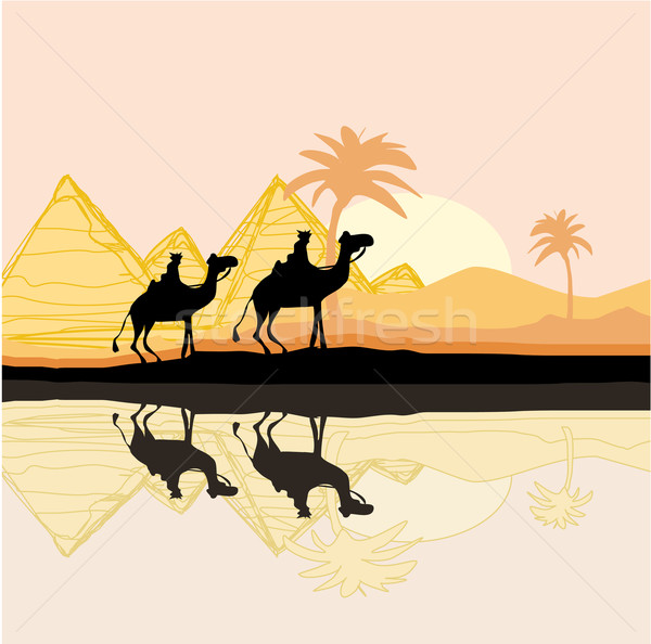 Cămilă caravana Africa peisaj ilustrare Imagine de stoc © JackyBrown
