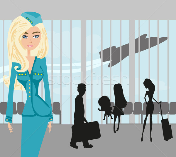 Beautiful stewardess and tourists at the airport Stock photo © JackyBrown