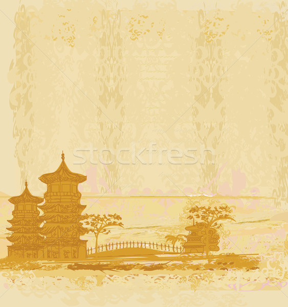 old paper with Chinese old building on abstract Asian Landscape Stock photo © JackyBrown